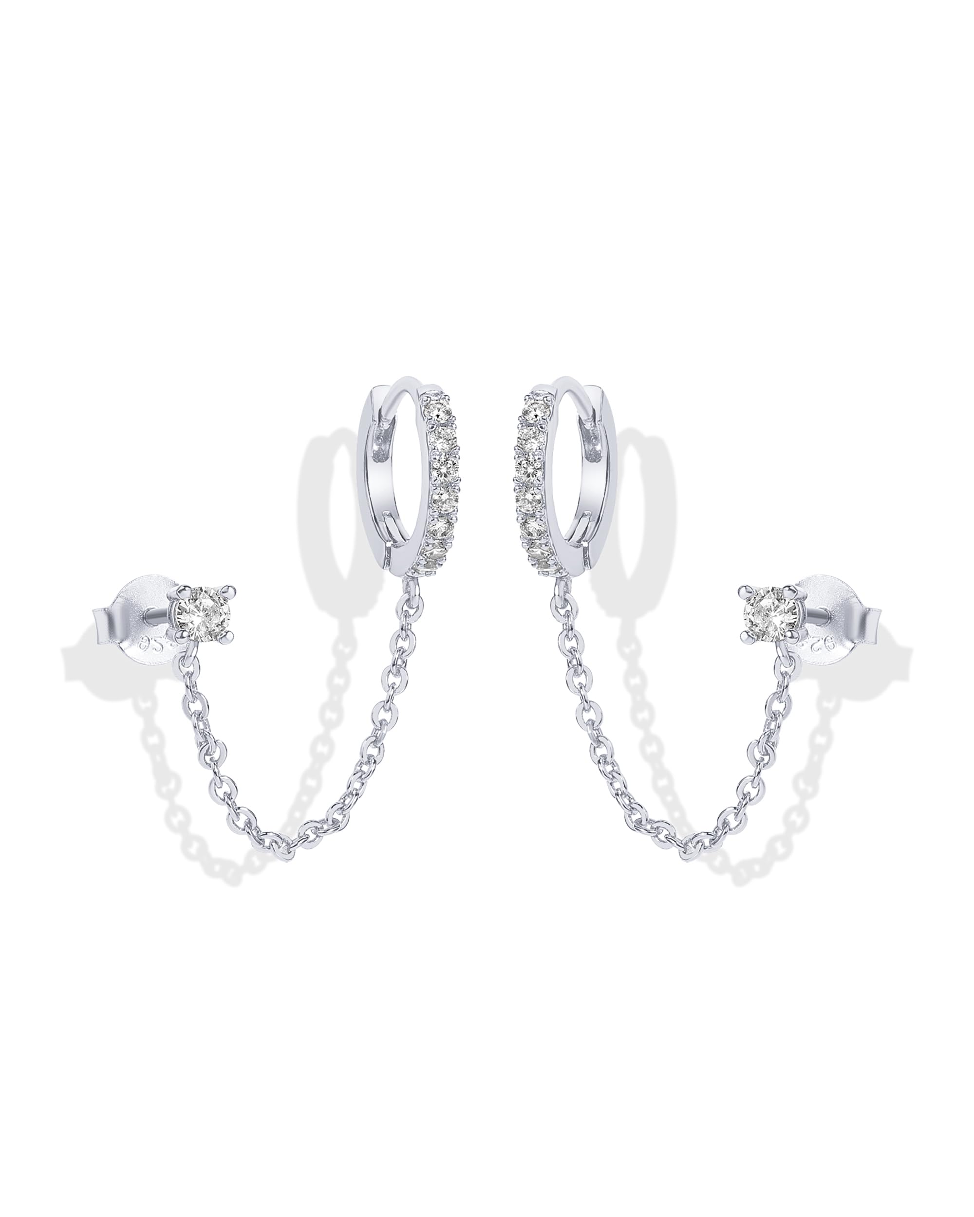 PAVOI 14K Gold Chain Earrings for Women | Double Piercing Dangle Chain Huggie Hoop Earrings | Cubic Zirconia Pearl Stud Ear Cuff Earrings for Women