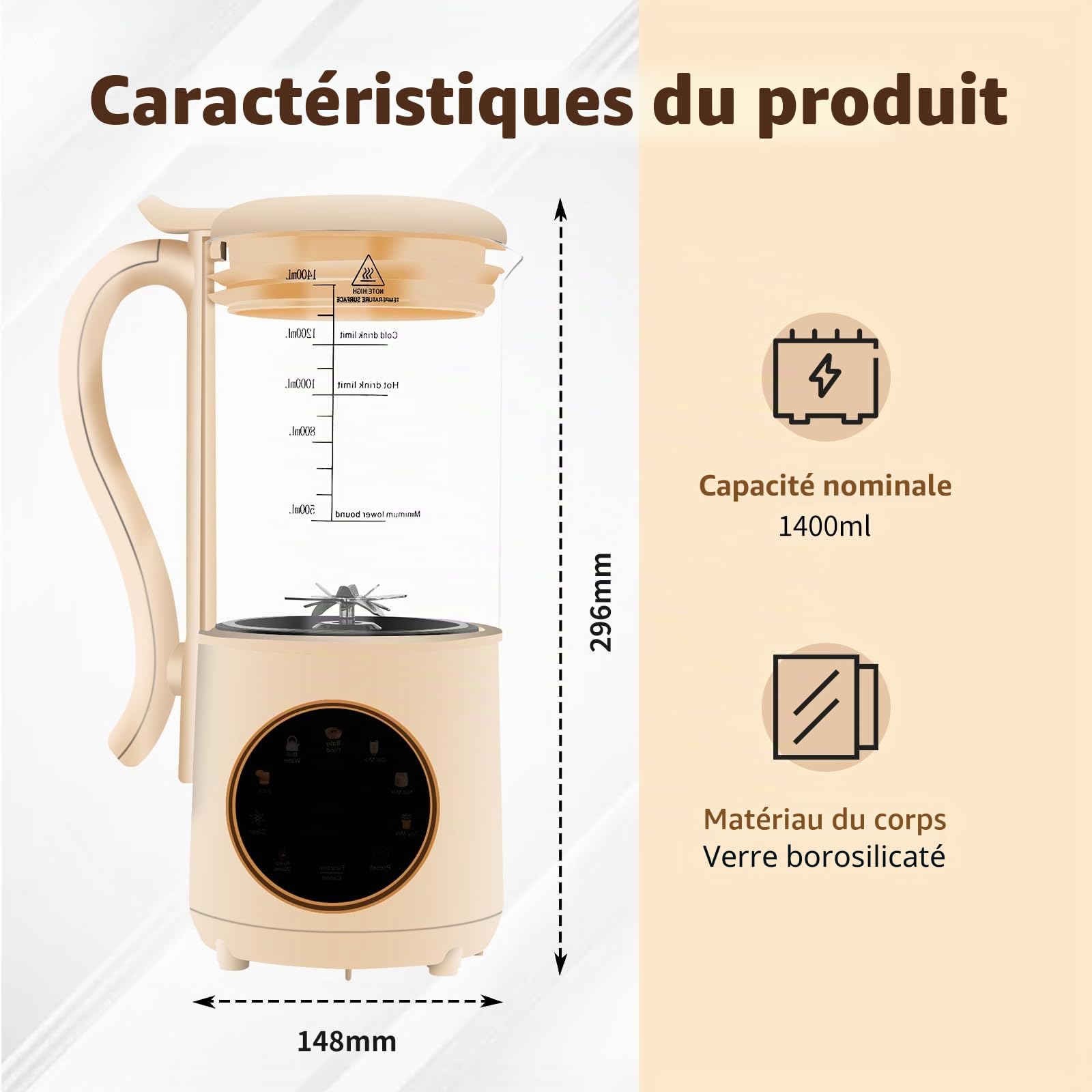 Machine Lait Vegetal, Presse-Agrumes 1400ml, 16 Feuilles Nut Milk Maker, Affichage LED, Fonction D'isolation De 4 Heures, Lait Végétal Maison, Avoine, Soja, Boissons Sans Produits Laitiers