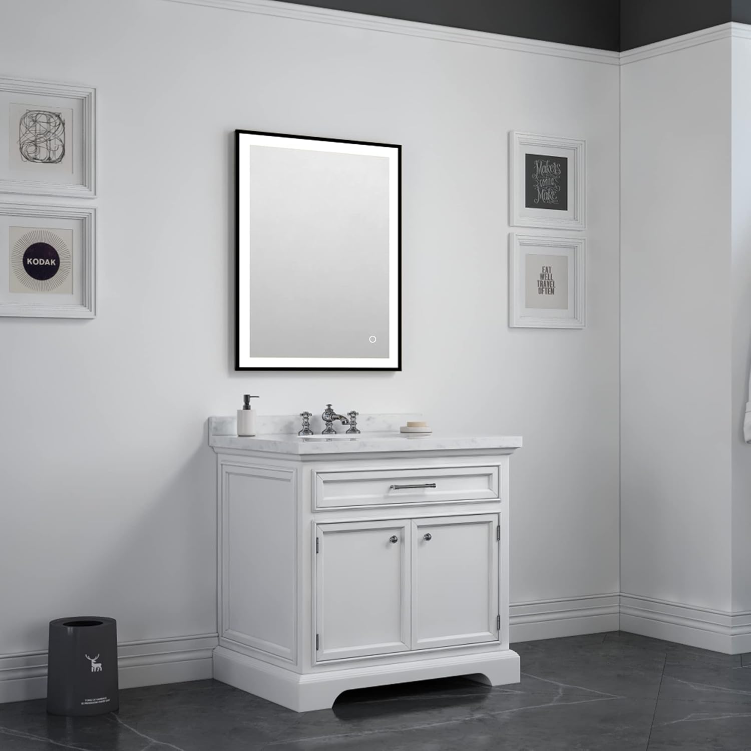 Buy Rainovo Black Framed Led Bathroom Mirror For Wall L 24x30 Led Lighted Bathroom Mirrors