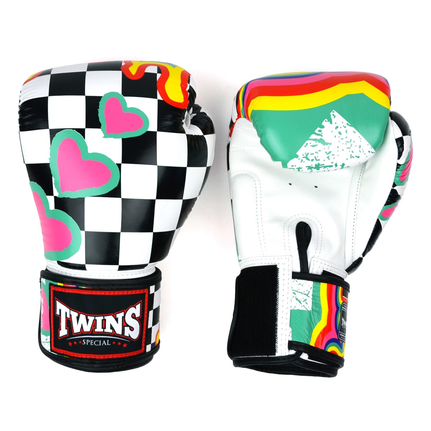Twins Special FBGVL4 Printed Design Leather Boxing Gloves, Hook & Loop Closure, For Muay Thai, Boxing, Kickboxing & MMA Training & Sparring (Chess, 16oz)