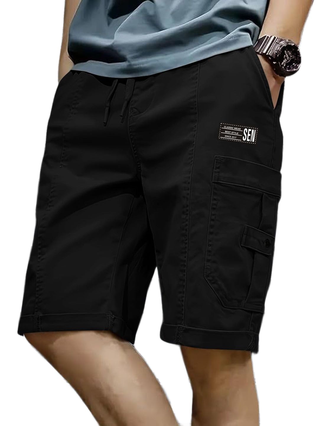 jogal Men's Black Cotton Cargo Shorts, Size 36 |STYL 30-picture-22