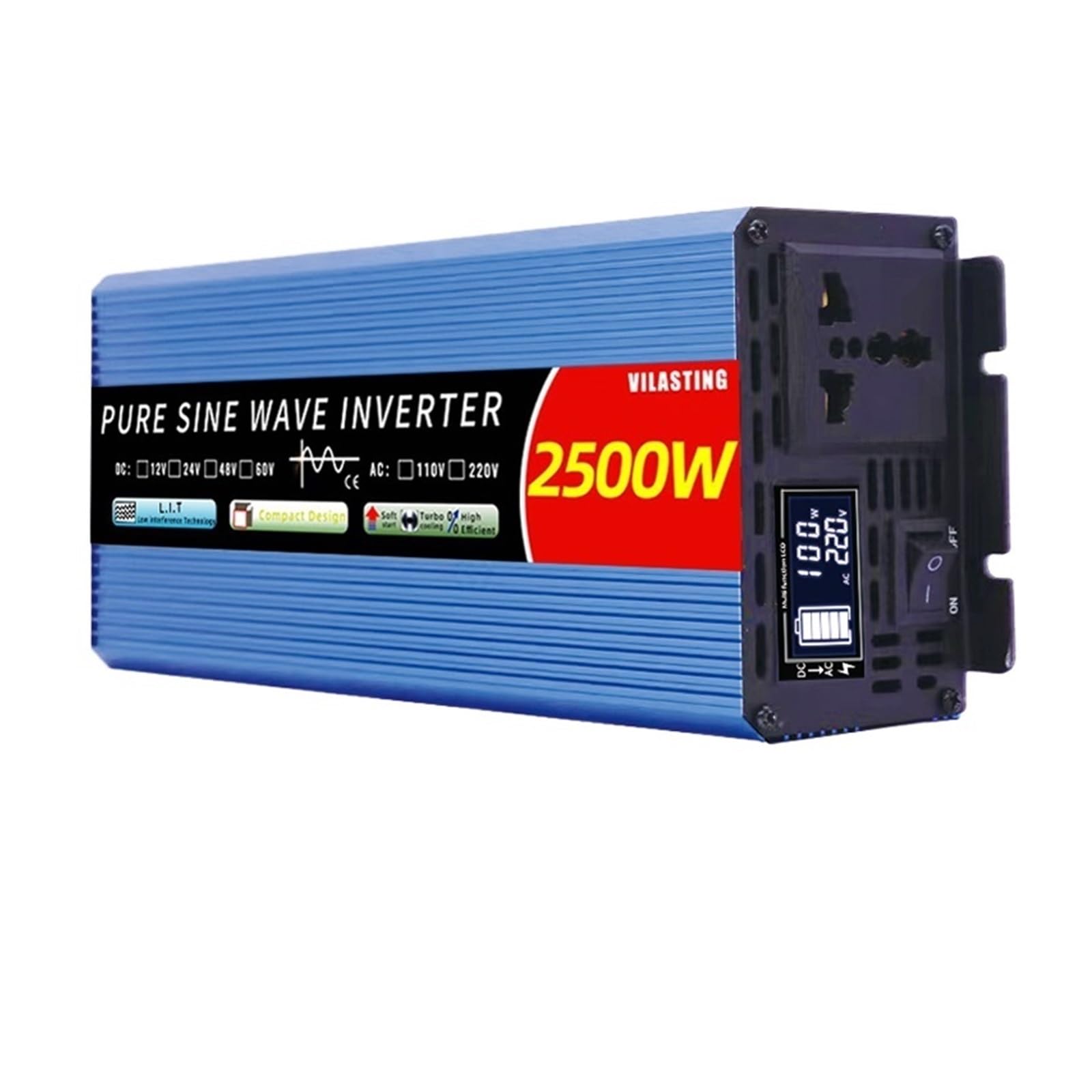 Onduleur pure sinus 12v 220v avec écran LCD haute précision 2500W