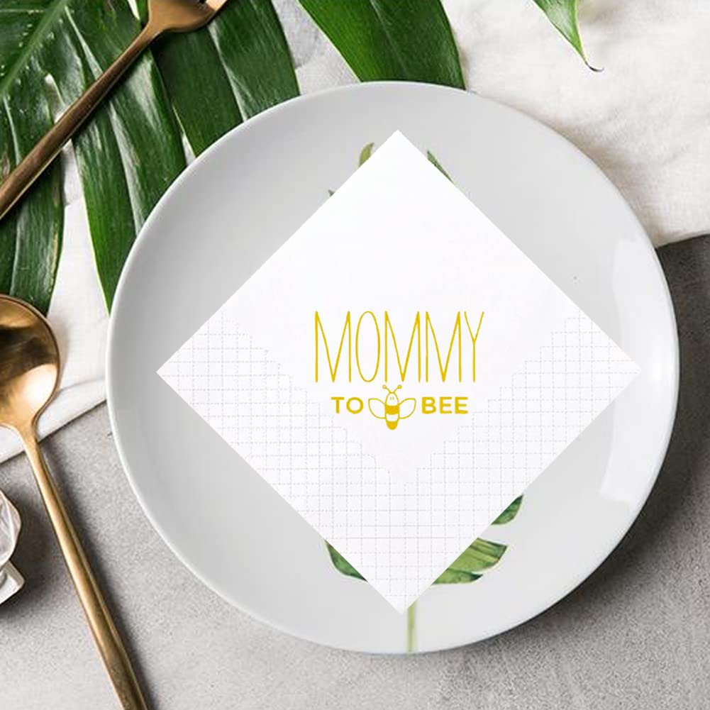 Servilletas de cóctel Mommy To Bee, paquete de 100 servilletas de papel doradas para fiesta de mamá a abeja, para baby shower, revelación de género, regalos de fiesta de bienvenida para bebé, 2