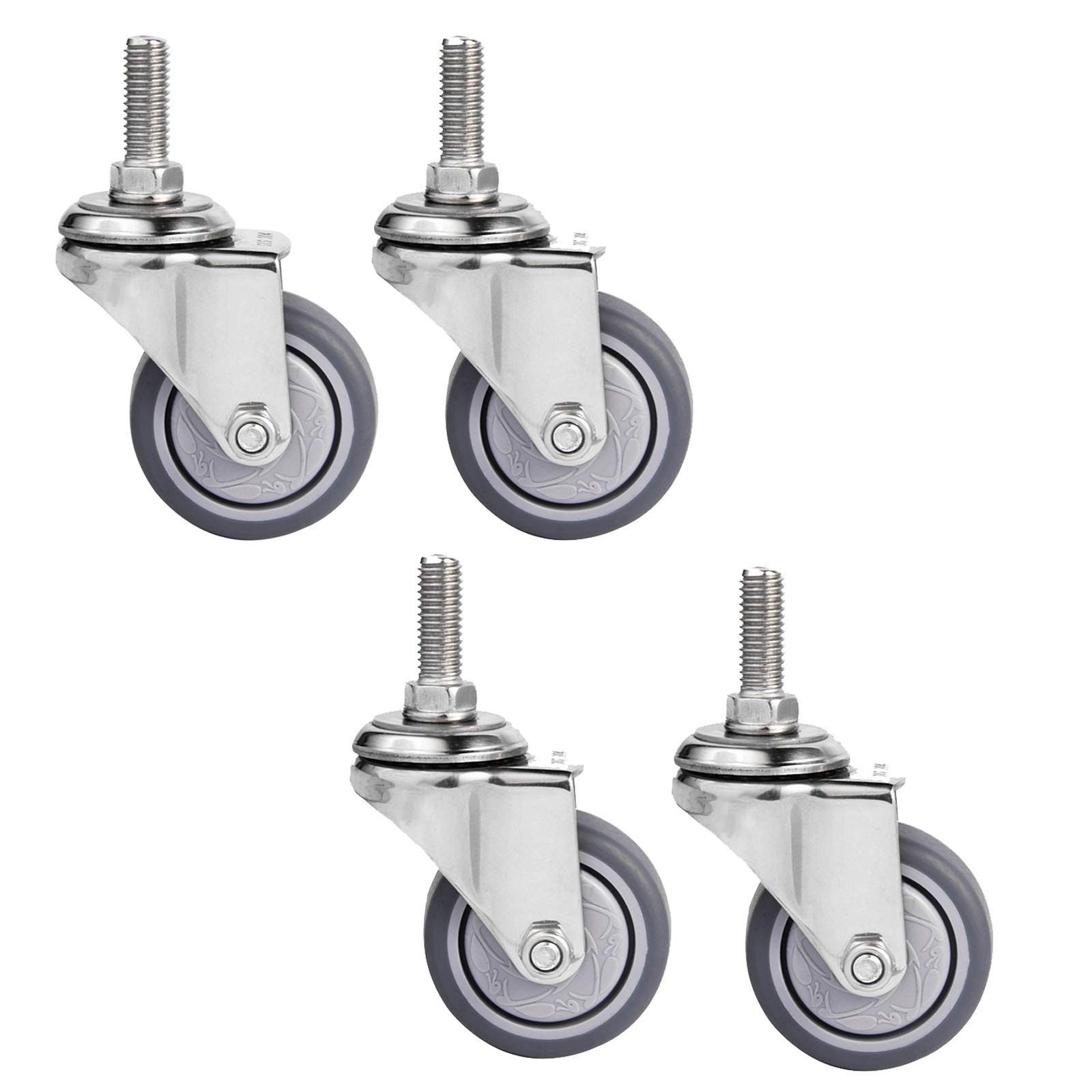 Ruote girevoli da 1,5 Pollici, Ruote per mobili, Senza Freno, in Acciaio Inox 304, con Filettatura M8/M10, Dadi di Fissaggio, Ruote per mobili, Carrello per Baule, capacità di carico 90 kg,