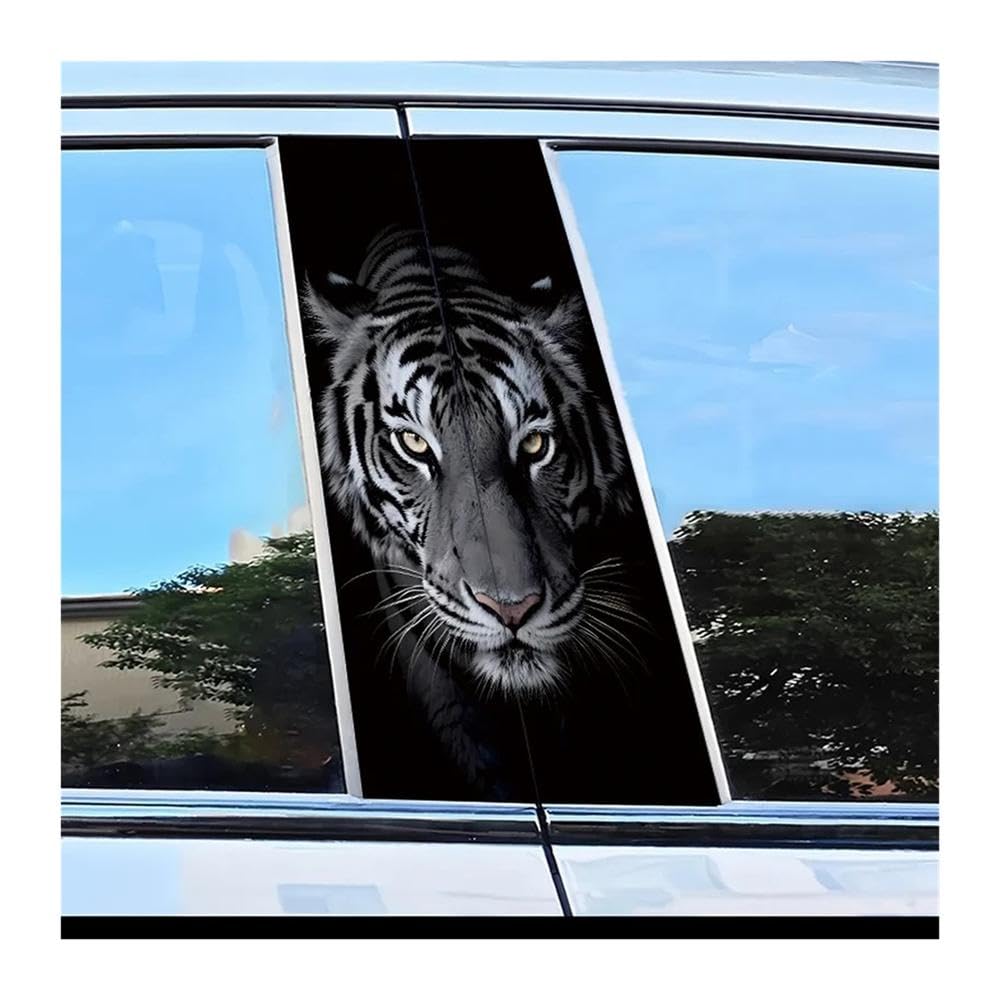 Auto Accessory 2 Pieces of Car B-Pillar Stickers White Tiger Polyethylene Protective Film