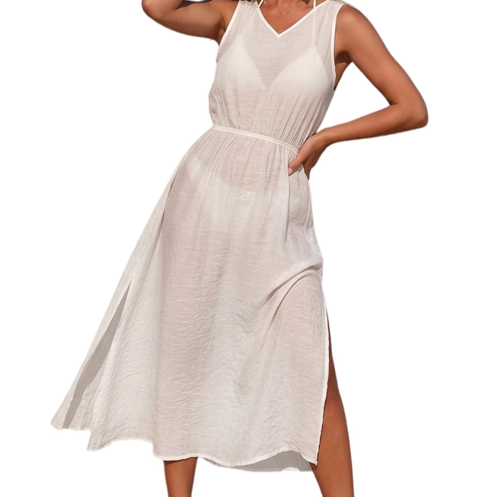 Vestido de playa sin espalda fresco que evita el calor del verano 7