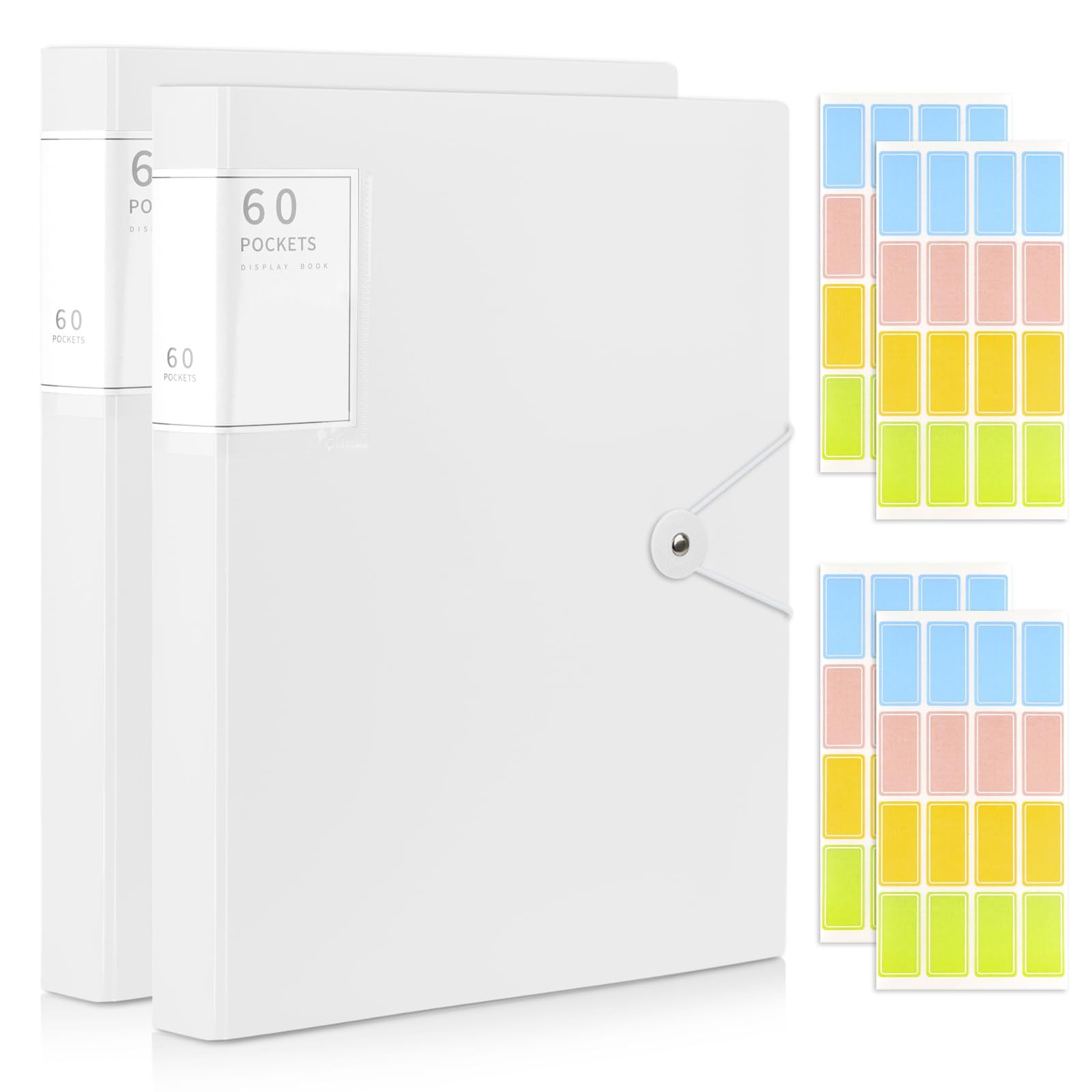 2 Pcs A4 Folder with Plastic Sleeves, 120 Pockets Display Folders with Safety Rope, A4 Presentation Certificate Documents Display Book for School Office Business (White)