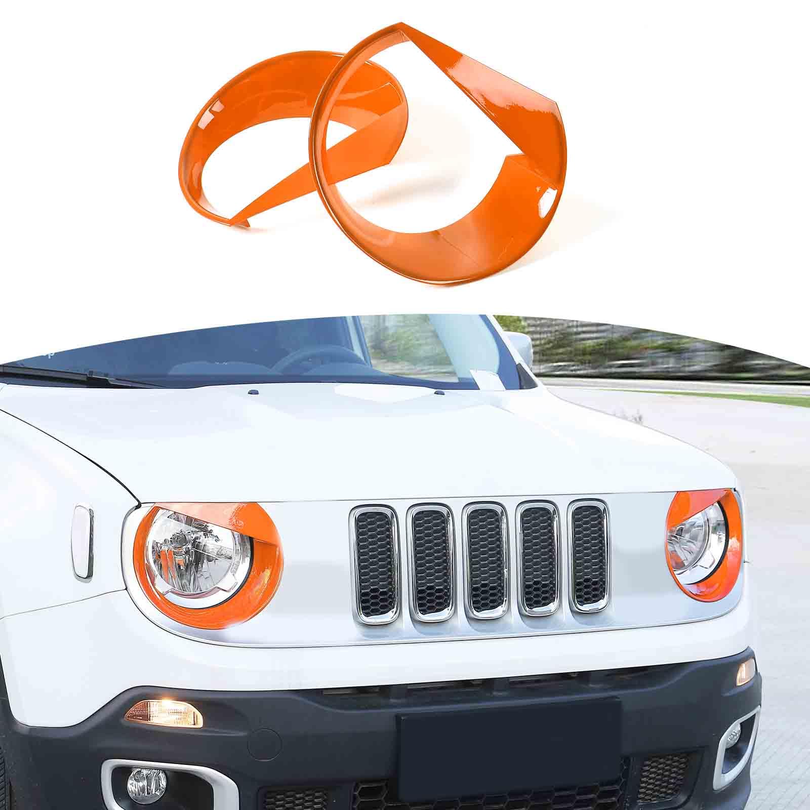 RT-TCZ for Renegade Headlight Cover Trim, Angry Eyes Front Light Bezels for Jeep Renegade 2016 2017 2018 Orange Exterior Accessories 2pcs