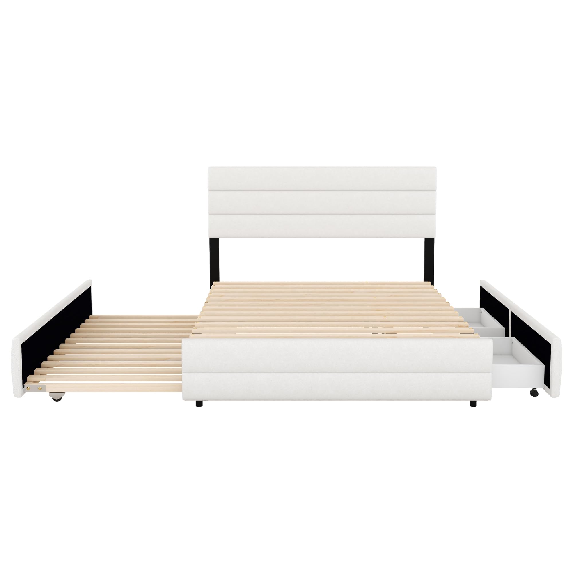 Platform Bed with Storage Machine for Two and Two Drawers, Beige, 140x200 cm