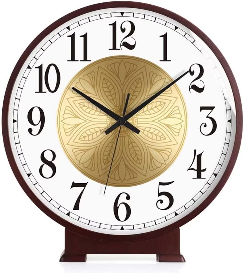Mantel Clock Retro American 10 Inch Solid Wood Silent Desk Clock Living Room Fashion Desktop Decoration Gold Ornament