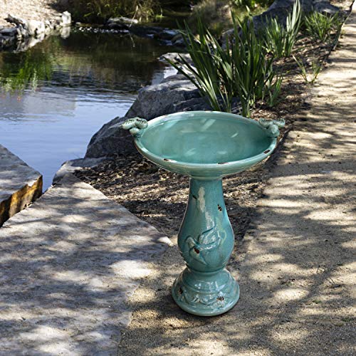 Alpine Corporation TLR102TUR 25 Inch Tall Outdoor Ceramic Antique Pedestal Birdbath thumb #1