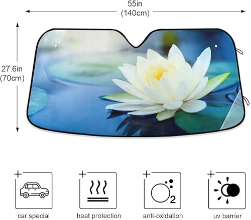 Miniatura 5 de Parasol Senya para parabrisas de automóvil, diseño de flor de loto, bloquea y protege del sol, plegable, para mantener tu vehículo fresco, se adapta