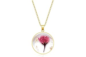 KBFORU Birth Flower Necklace - August Gladiolus Flower Necklaces Handmade Pressed Flower Necklace