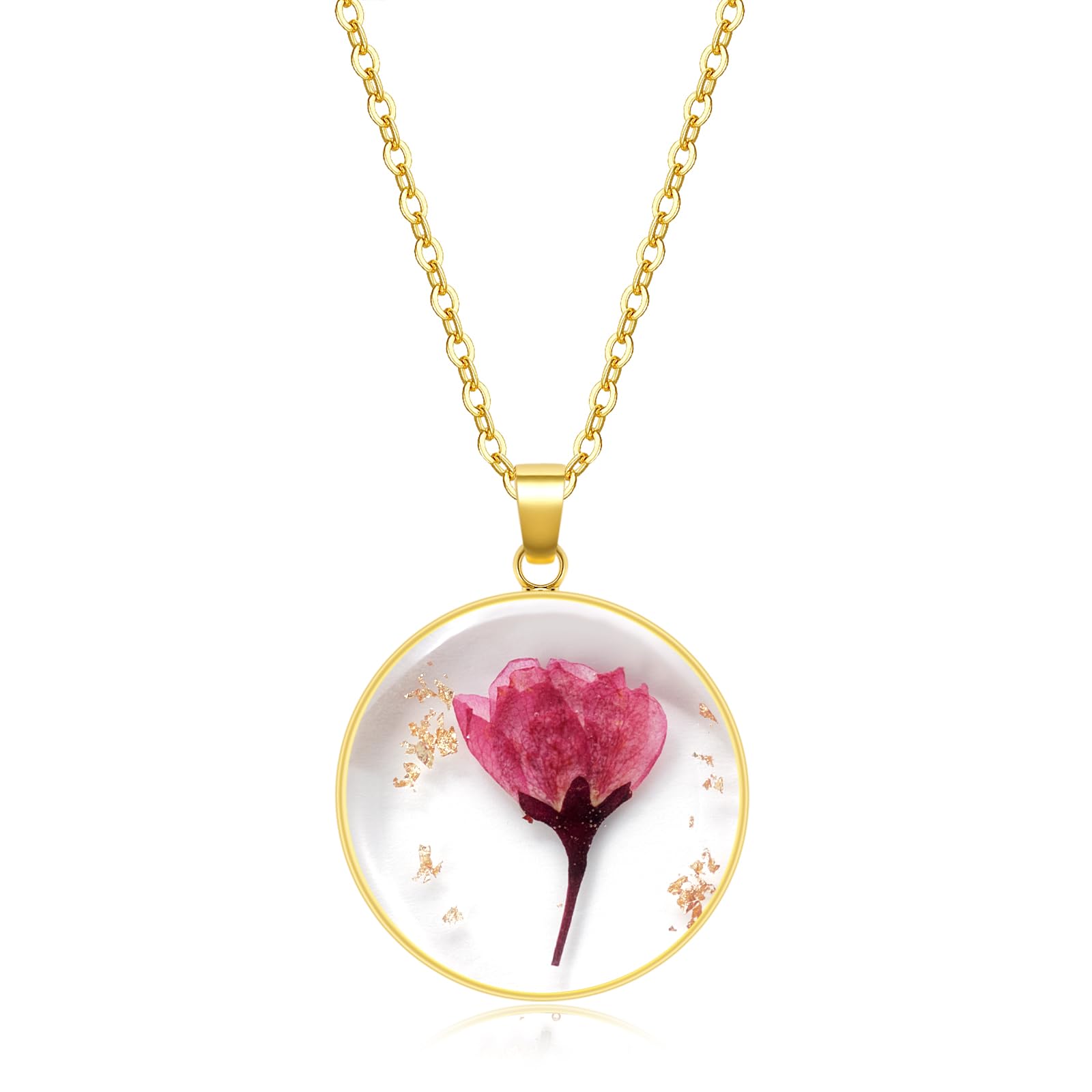 KBFORUBirth Flower Necklaces For Women - 1-12 Month Necklace - Handmade Pressed Flower Necklace - Unique Holiday Gift - Gold 18"