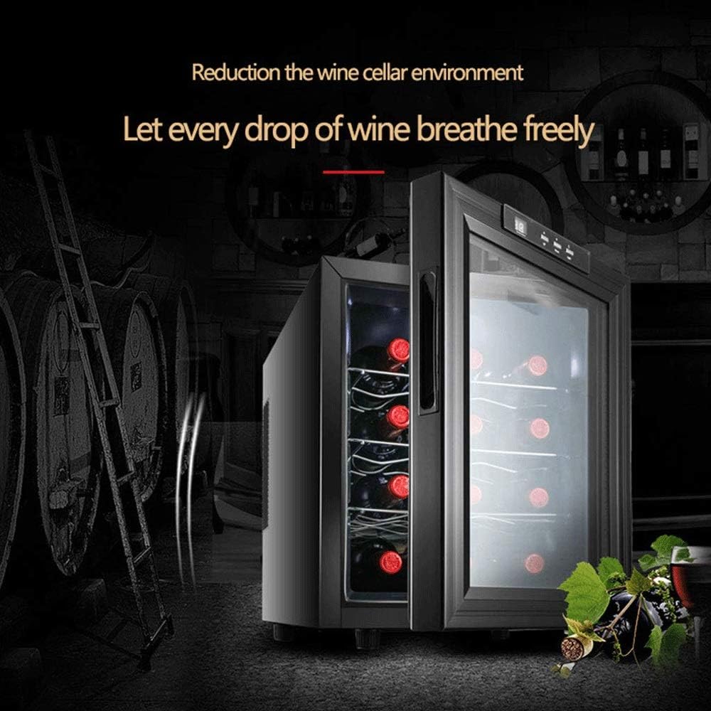 12 Bottle Thermoelectric Red and White Wine Cooler, Mini Thermoelectric Wine Cellar Refrigerator, 10-18 ° C/Double Glass Door/Constant Temperature/Constant Humi