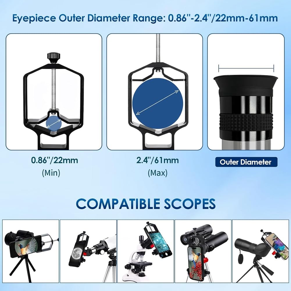 Adaptador Universal de Digiscoping para Teléfono A Telescopio, Soporte de 3 Ejes para Cámara de Teléfono con Microscopio Monocular Binocular