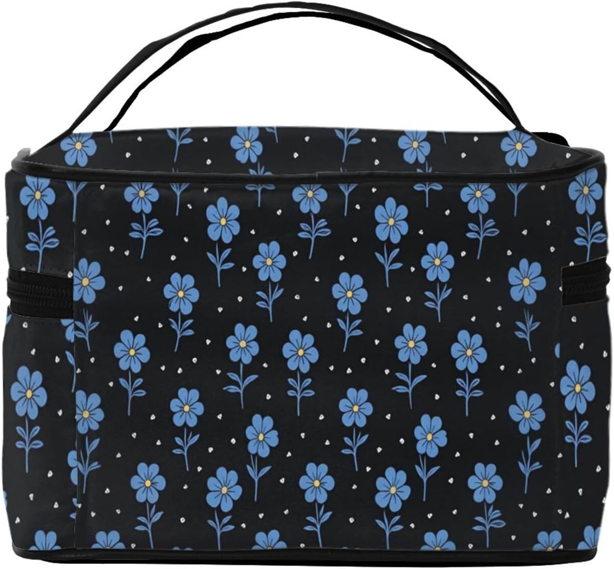 Blue Flowers Travel Toiletry Bag 9x6.7x6.3 Inch,Makeup Bag Cosmetic Organizer With Compartments Elastic Holders Portable Travel Kit For Women Men image 3