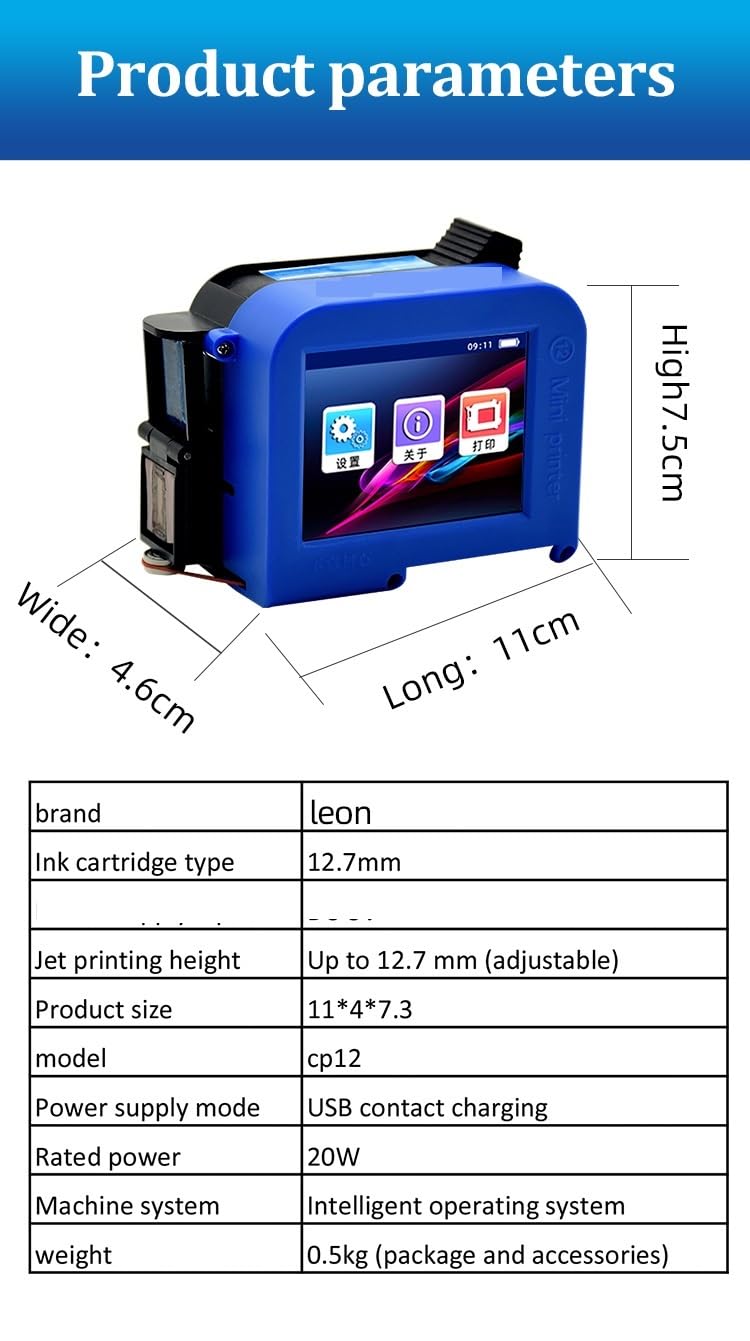 Stampante a getto d'inchiostro portatile, Mini stampante portatile for etichette 12,7 mm Numero di lotto Codice QR Codificatore for stampa sacchetto imballaggio(Printer-HD black ink)
