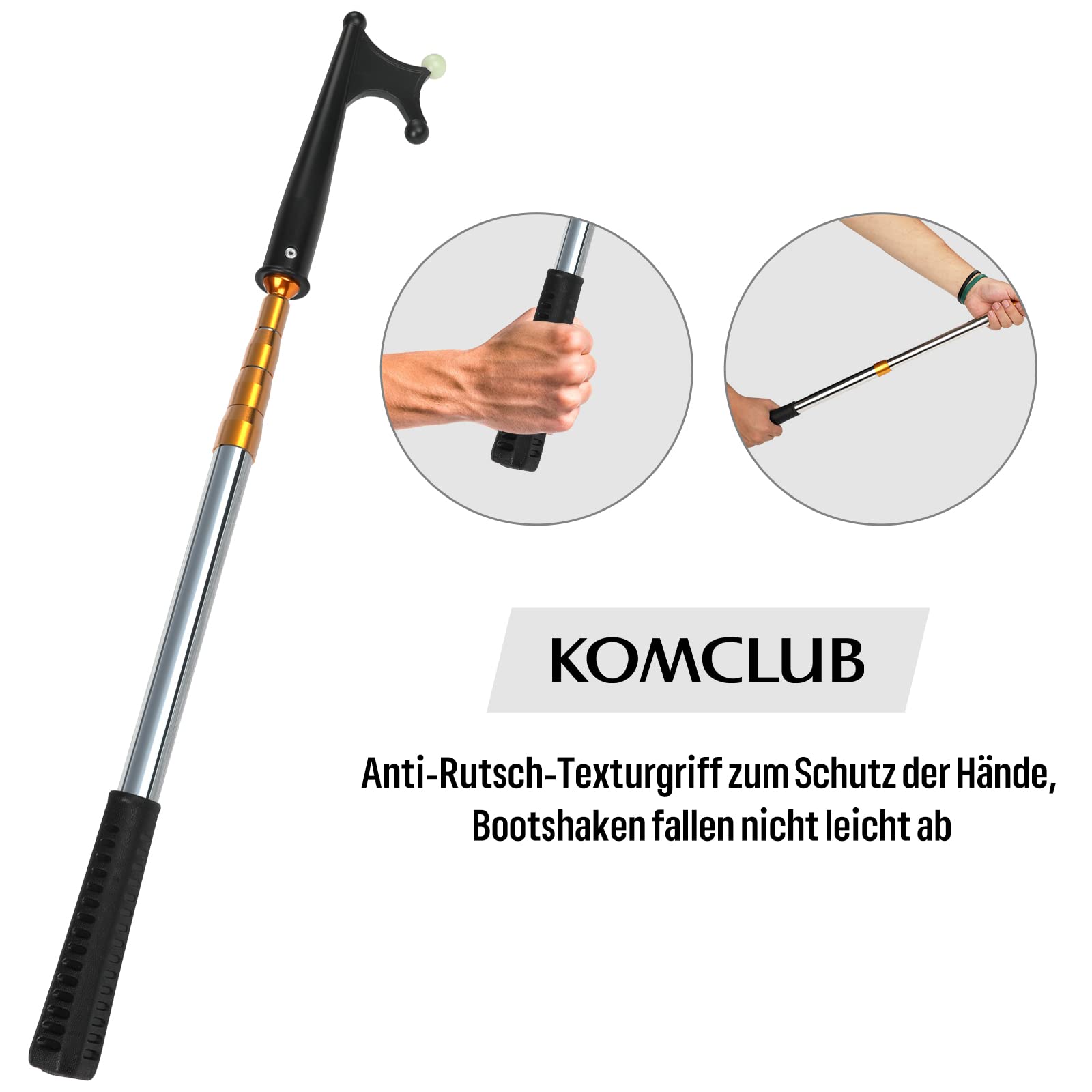 Gancio Telescopico Per Barche KOMCLUB 64-134cm - Con Perla Luminosa, Manico Antiscivolo E Design Galleggiante, Perfetto Per Ormeggio E Recupero