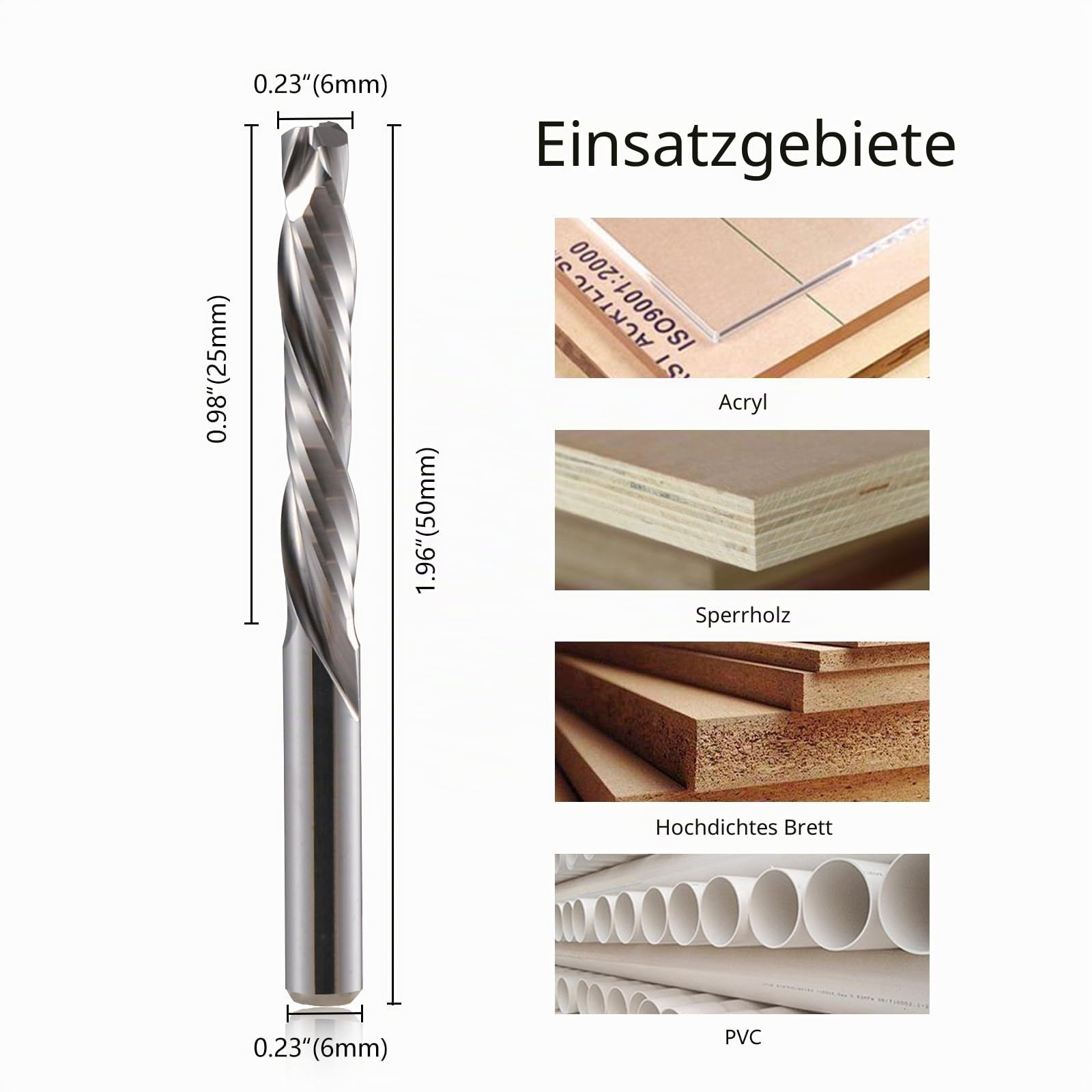 6mm Schaft Downcut CNC Fräser Schaftfräser 2 Stücke, 2-Flöte Spiralnutfräser 25mm Schnittlänge CNC Bohraufsätze Spiralfräser Bit VHM Nutfräser Fräser für Acryl, Sperrholz, Dichteplatte, PVC
