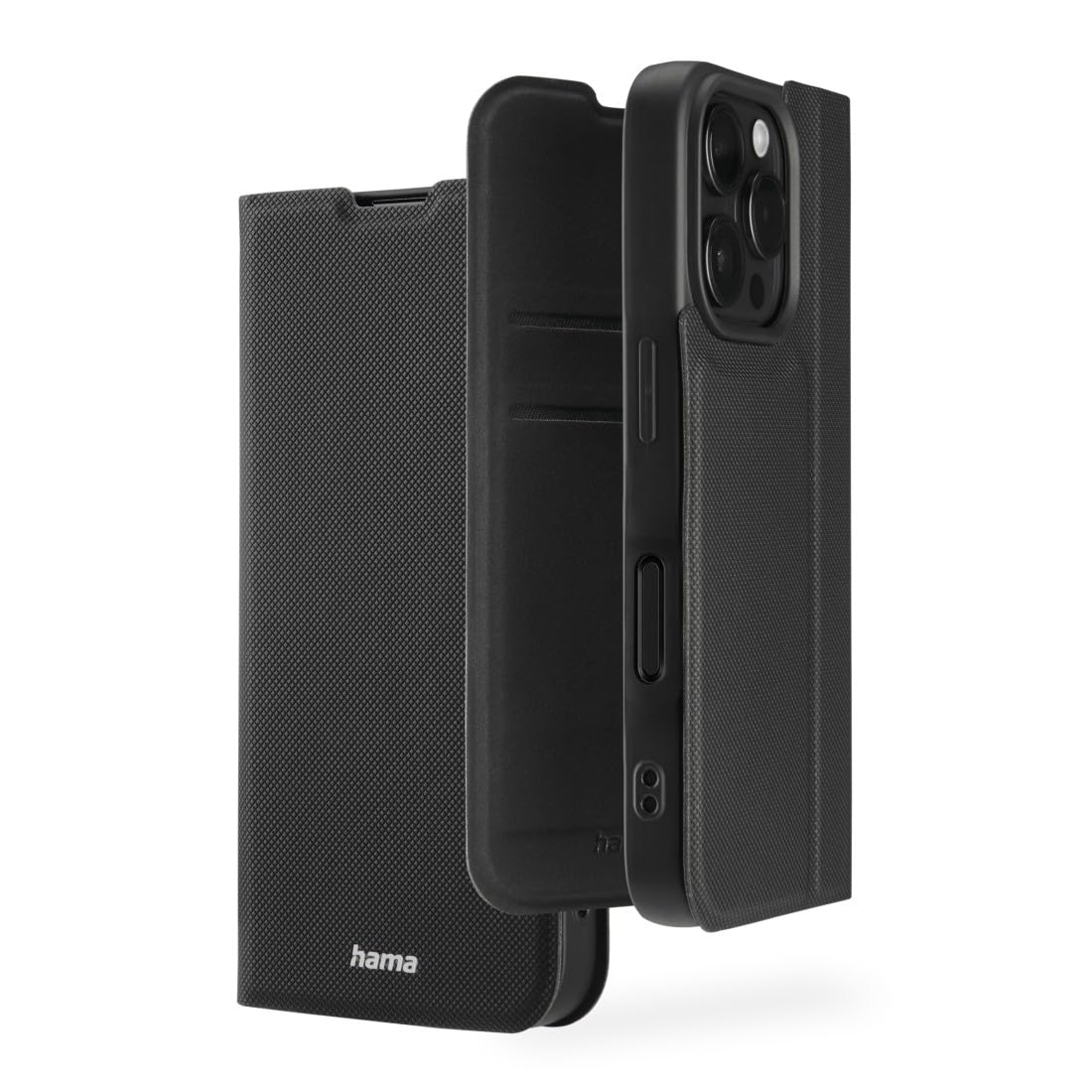 Hama Mobile Phone Case for iPhone 16 Pro (for Standing, with Card Slot, Extra Protection of Screen and Camera, with Magnet, Flip, Soft, Anti Fingerprint) Black