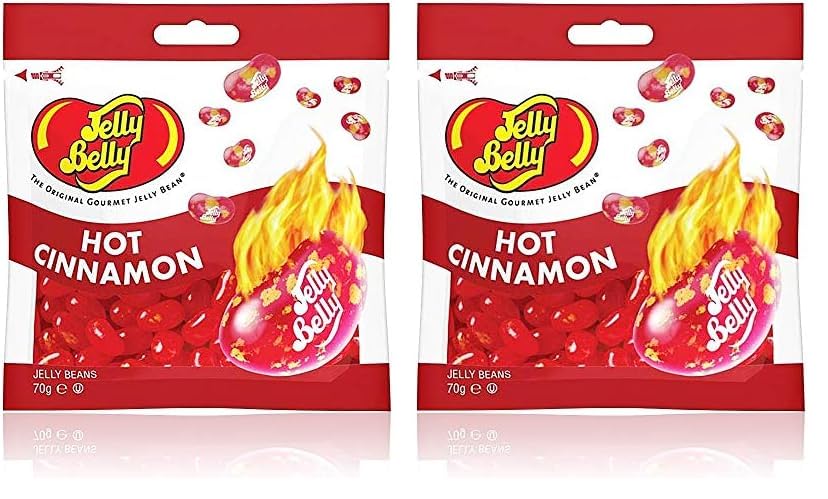 Jelly Belly Beans, grajeas con sabor a canela picante, bolsa de 70 gramos, caramelos masticables en forma de judías (Paquete de 2)