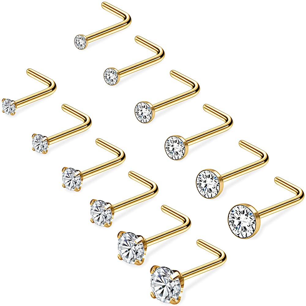 PunkTracker 20G 1.5mm 2mm 2.5mm 3mm 3.5mm 4mm Nose Rings, 4-12Pcs Clear Diamond CZ Nose Studs Nose Piercings Jewellery — view 7