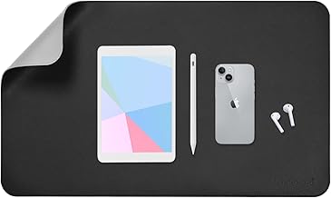 Aropana Vegan Leather Desk Mat | Large Reversible Mouse Pad & Computer Table Protector | Dual-Side Waterproof Extended Laptop Pad with Edge-Stitched Design (23.6 x 13.8 inch, Black and Grey)
