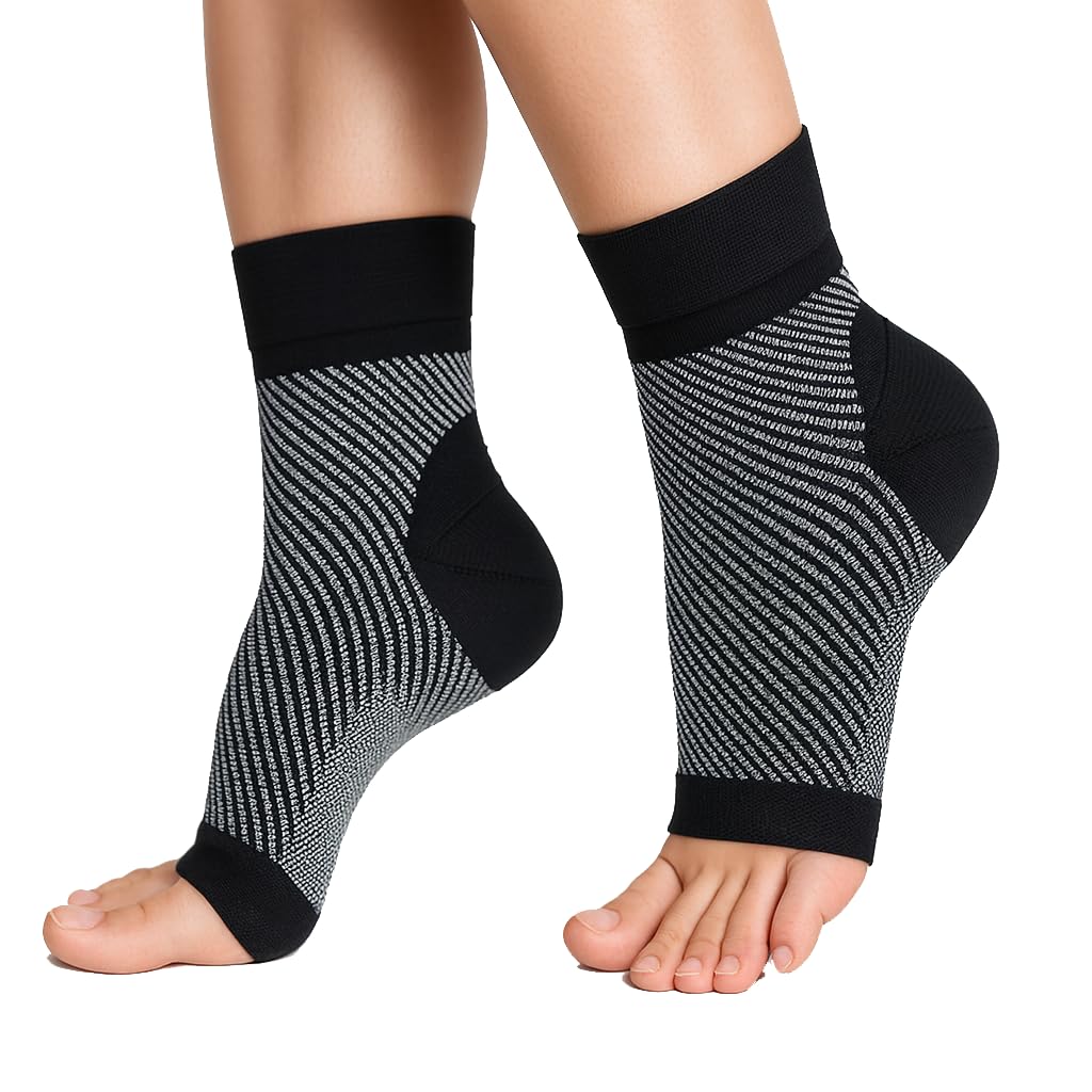 Never Quit Compression Ankle Support - 20-30 mmhg Open Toe ?ompression Socks for Swelling, Plantar Fasciitis, Sprain, Neuropathy - Nano Brace for Women and Men (Black)-image-23