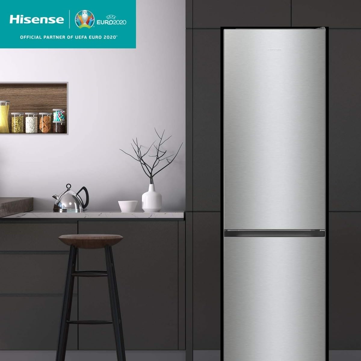 Hisense RB434N4AC2 Frigorifero Combinato a libera installazione, Total No frost con doppia porta reversibile, Inox Look, Altezza 200 cm, capacità netta 331 L