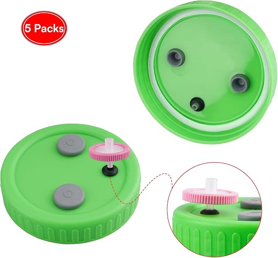5-Pack Wide-Mouth Mason Jar Culture Lids with PTFE Filters and Ports