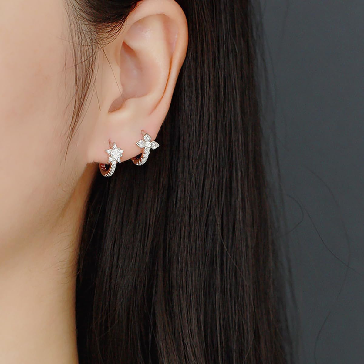 SLUYNZ Solid 925 Sterling Silver Small Star Hoop Earrings for Women Teens CZ Star Hoop Earrings Huggie - Image 2