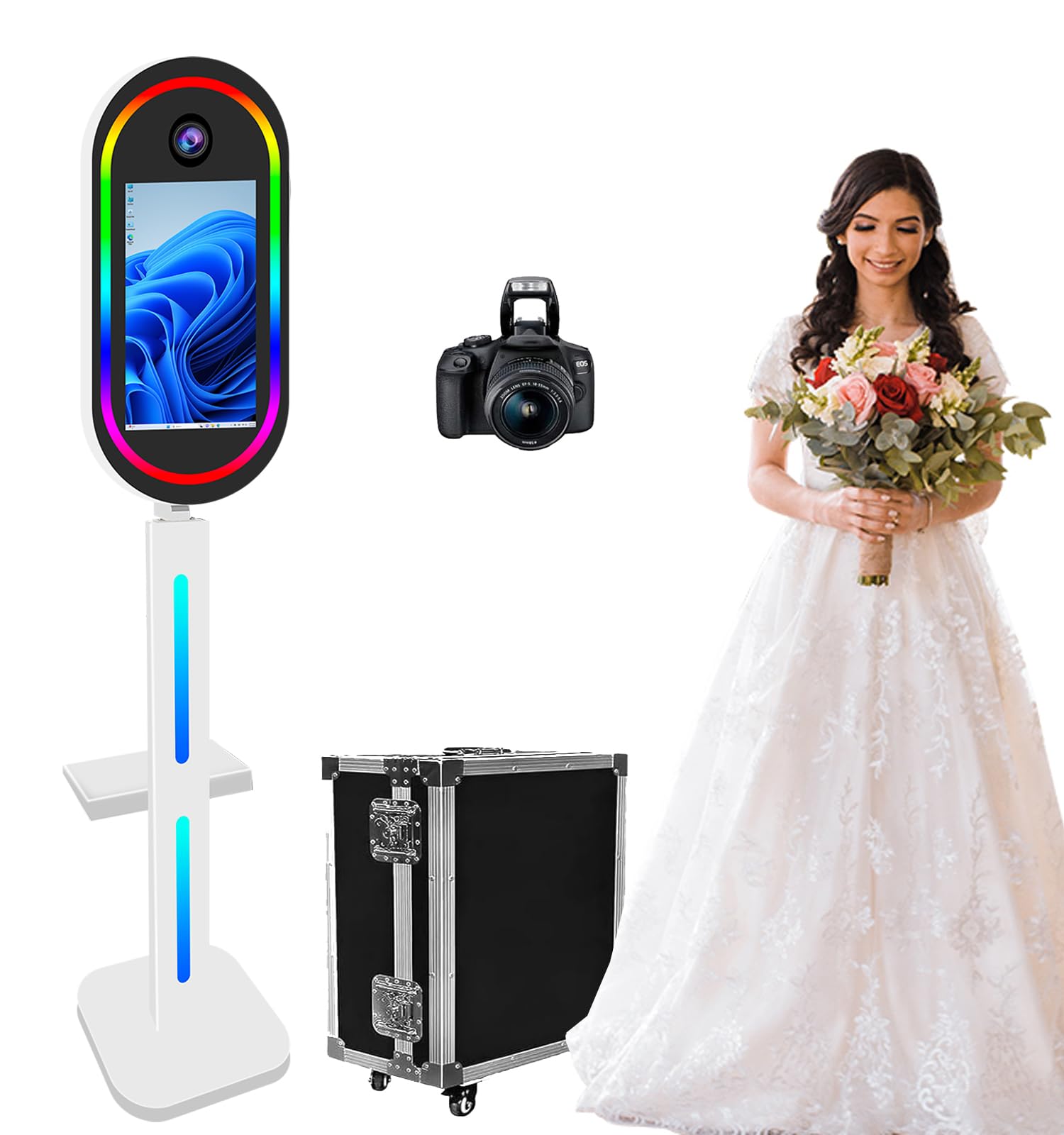 Magic Mirror Photo Booth with Camera 15.6” Touch Screen Portable DSLR Selfie Photobooth Mirror Photo Booth Machine for Events Parties Wedding Rental (White, + Camera)