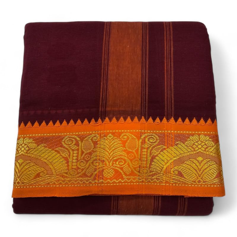 ambika stores & readymades AMBIKA Men's Traditional Pure Cotton Dhoti With 3" inch Jacquard Polyester Border Color Dhoti Size 9X5 (or) 4.15 Mtr Dhoti with 2.30 Mtr Angavastram-picture-55