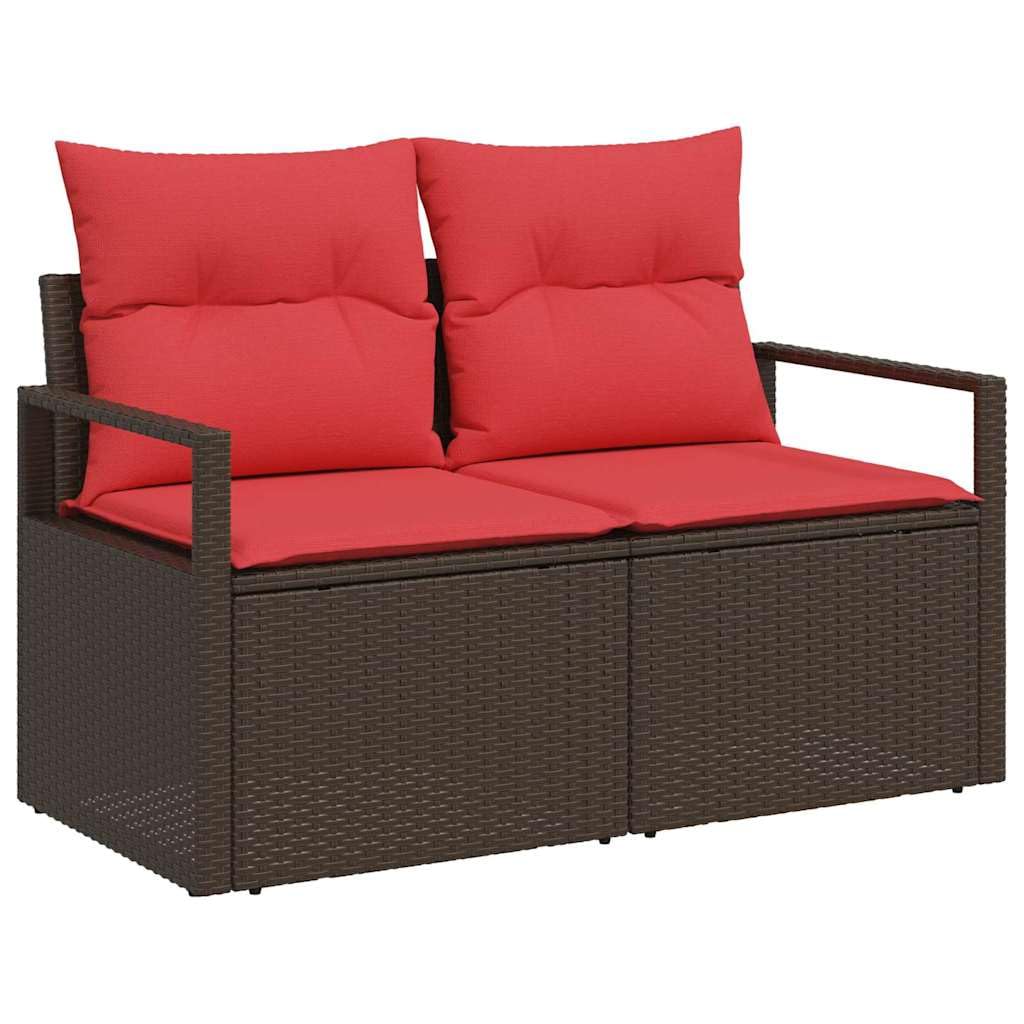 Set di divani da giardino, 8 pezzi, in polyrattan, colore beige e rosso | Salotto modulare in rattan con spazio sotto i sedili e tavolo in vetro, ideale per giardino, terrazza o veranda.