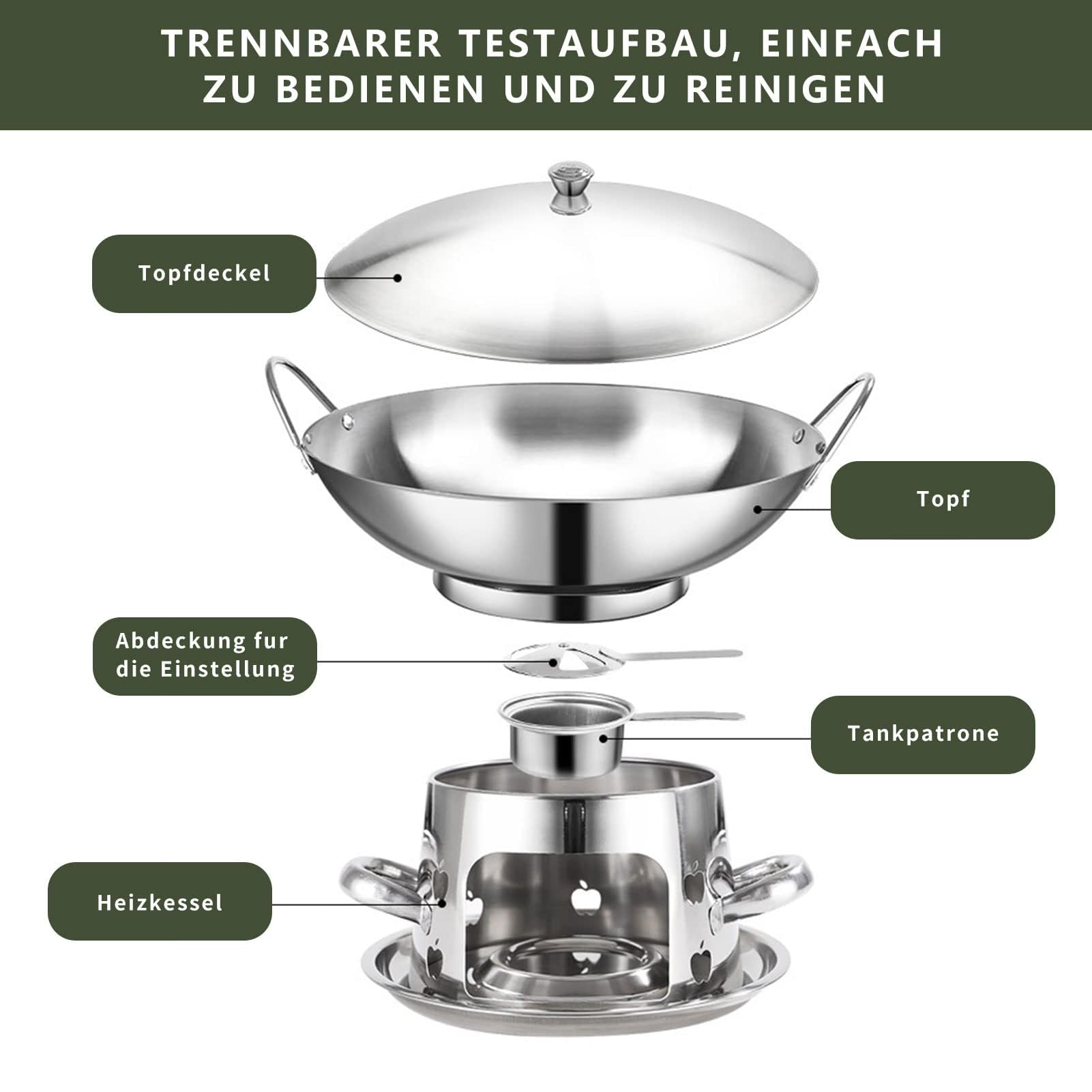 Fondue Chinoise Mini, Multifonctionnel éPais Appareil Fondue Chinoise, Blocs D'Alcool Solide Carburant, FabriquéS En Acier Inoxydable éPais, Puor Camping Et Pique-Nique Usage Domestique (26cm)