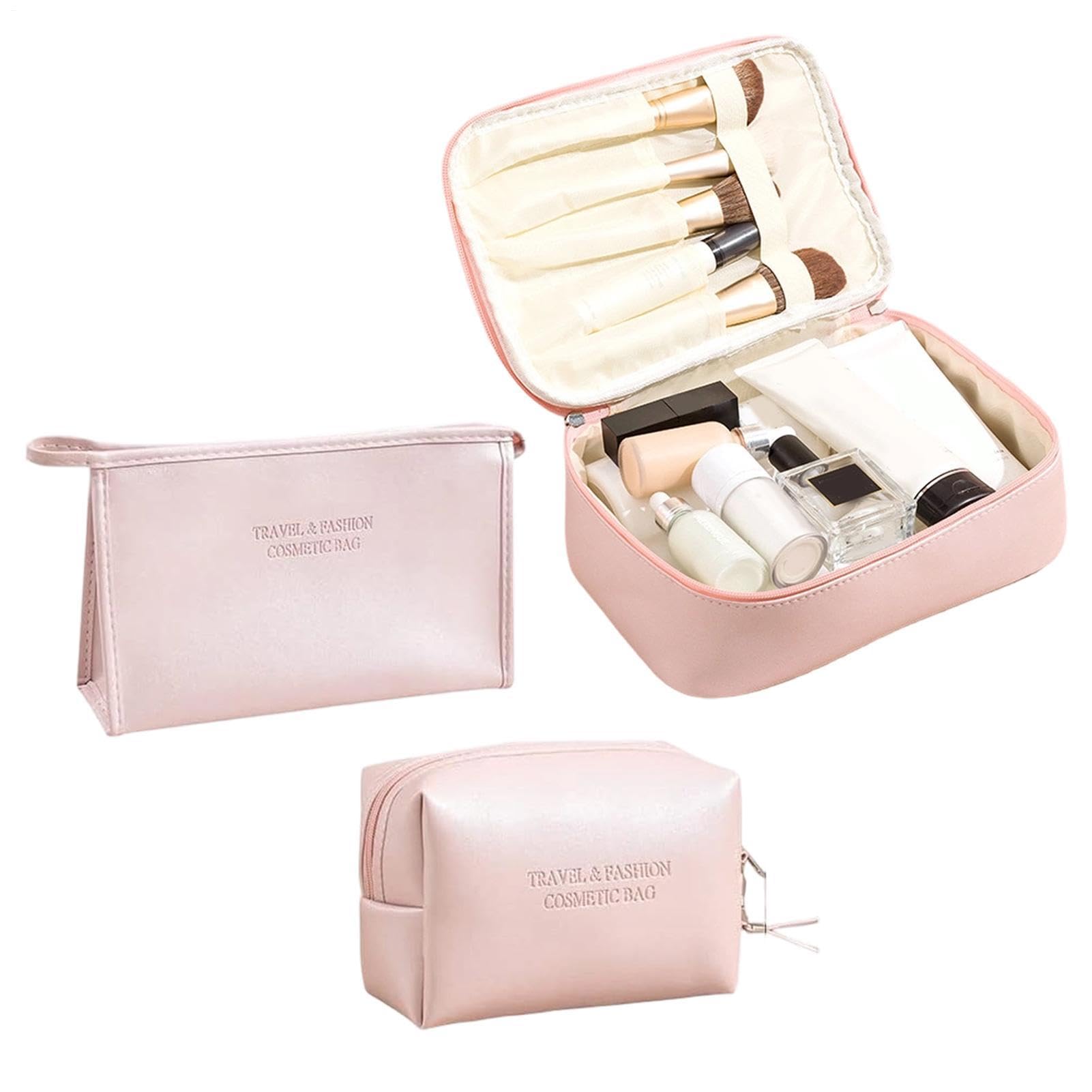 3-Piece Women's PU Leather Toiletry Bag Set - Waterproof Travel Makeup
