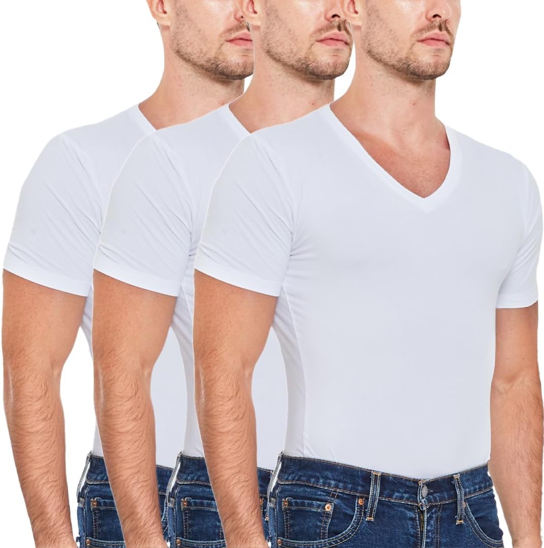 All Citizens Sweat-Wicking High V Neck Undershirts for Men - Premium Mens Undershirts, Soft, Breathable, Stays Tucked