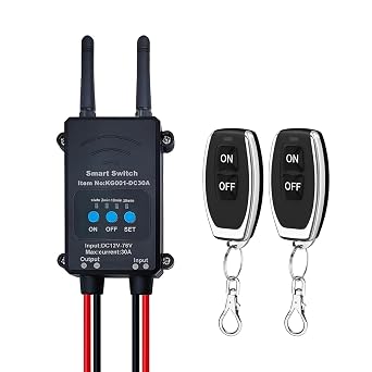 DC 12V-76V Bluetooth Wireless Remote Control Switch,30A Relay Module with Adjustable Delay Timer 5s/2min/10min/30min,IP67 Waterproof Remote Control Relay for Gate,Pump,Garage Door Black
