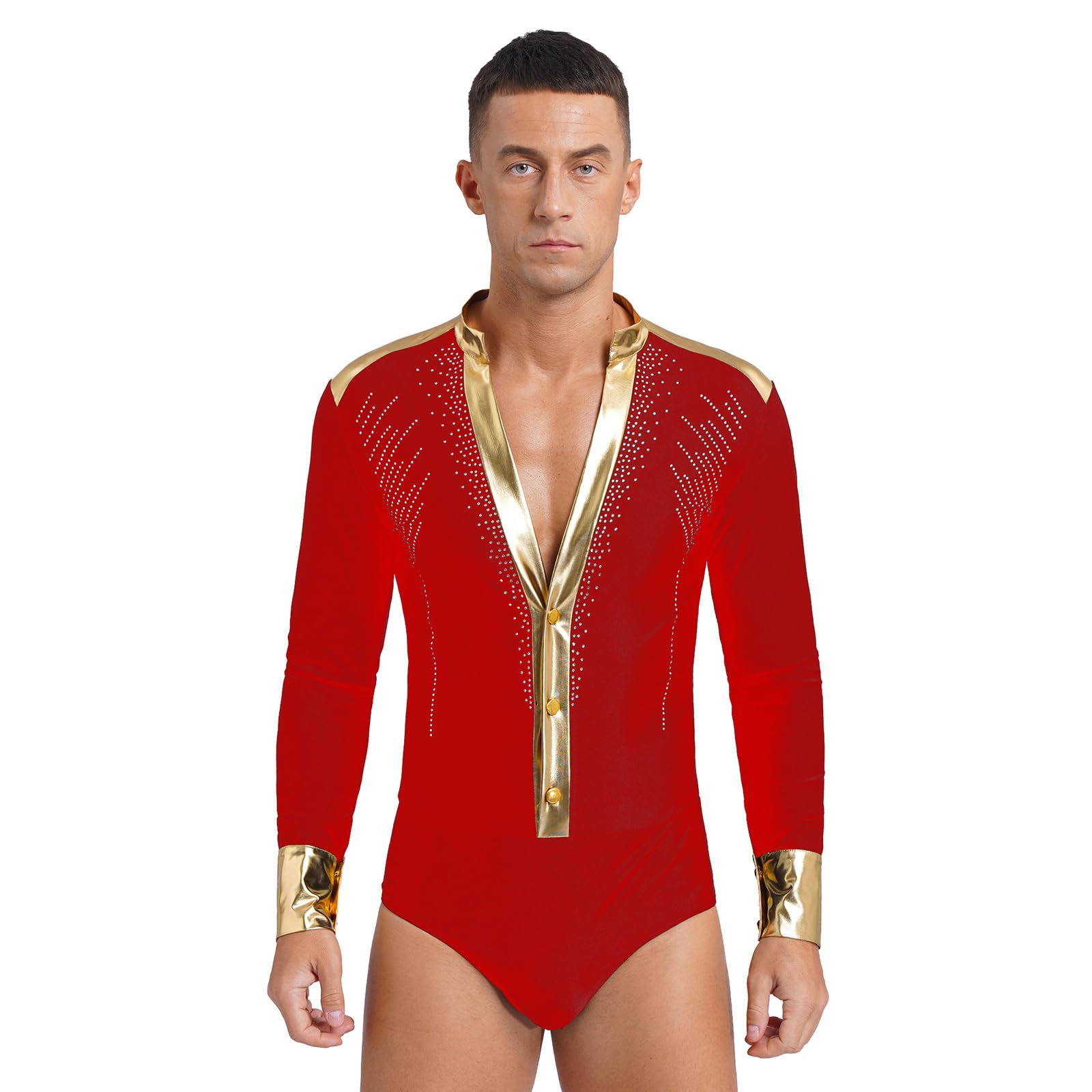 Sywiyi Body de danse standard à manches longues pour homme - Maillot latin Salsa Cha Cha - Chemise haut avec col en V - Costume de danse pour homme