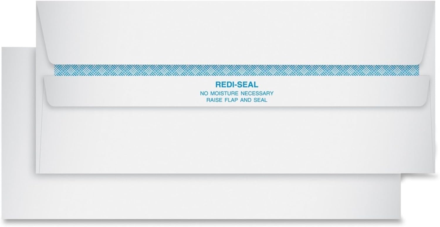 Quality Park #10, Redi-Seal Security Tint Business Envelopes, Self-Seal, 24-lb, White, 500/Box (11218)