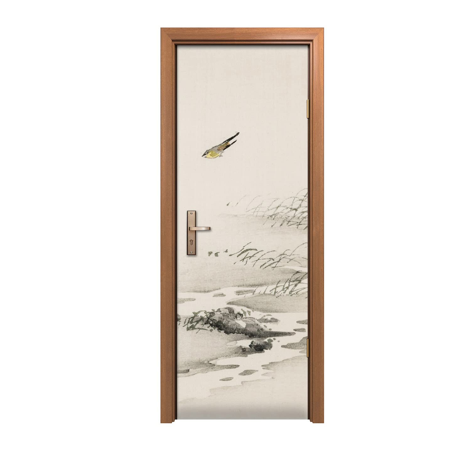 Autocollant de porte Fleuve oiseau 70x200cm pour rénover et masquer une porte abîmée