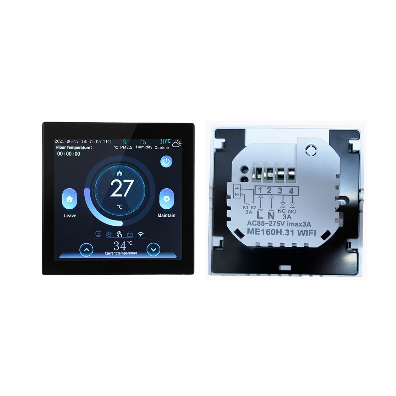 Czujnik termometru, LCD Kolor ekranu Tuya Smart Wifi Termostat elektryczny ogrzewanie podłogi/podłoga podłogowa/ogrzewanie ściany termostat ogrzewania kotła(Wit,ME160 16A)