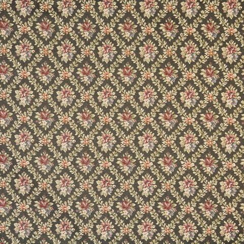 Designer Fabrics F921 54 in. Wide Green44; Red and Dark Blue44; Floral Diamond Tapestry Upholstery Fabric