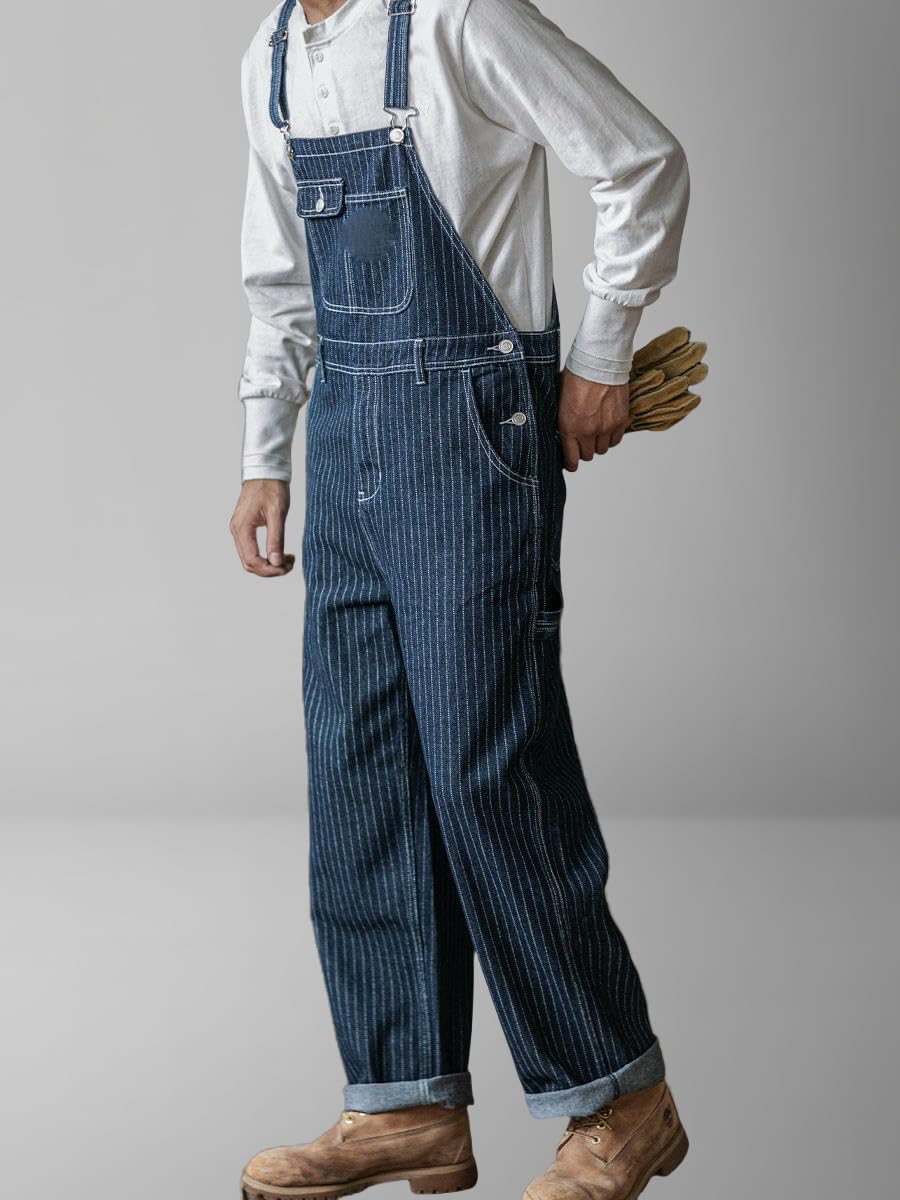 Męski amerykański styl vintage szerokie nogawki w paski denim odzież robocza kombinezony