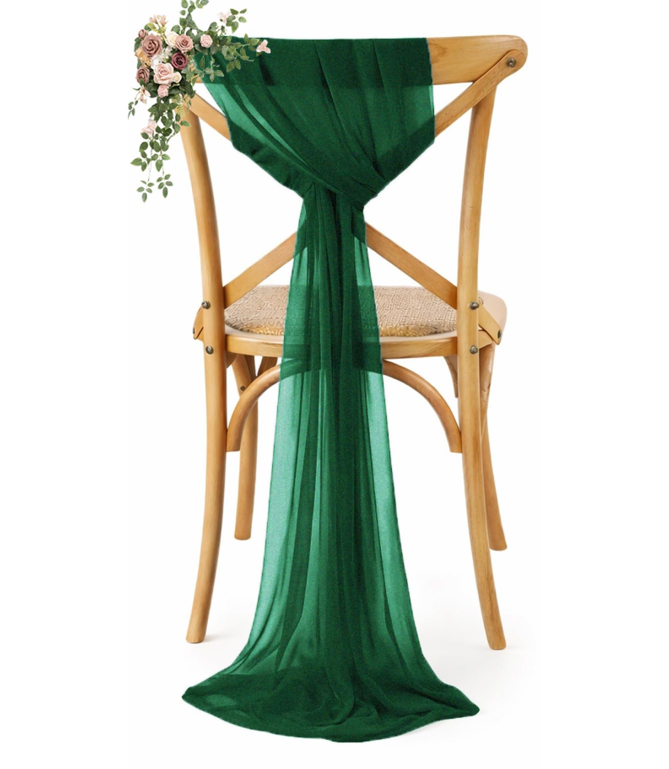 VDS Pack of 125, Hunter Green, Sheer Chiffon Chair Sashes Bows Chair Cover Back Tie Ribbon for Wedding Birthday Baby Shower Engagement Ceremony Event Party Banquet Restaurant Dining Chair Decoration