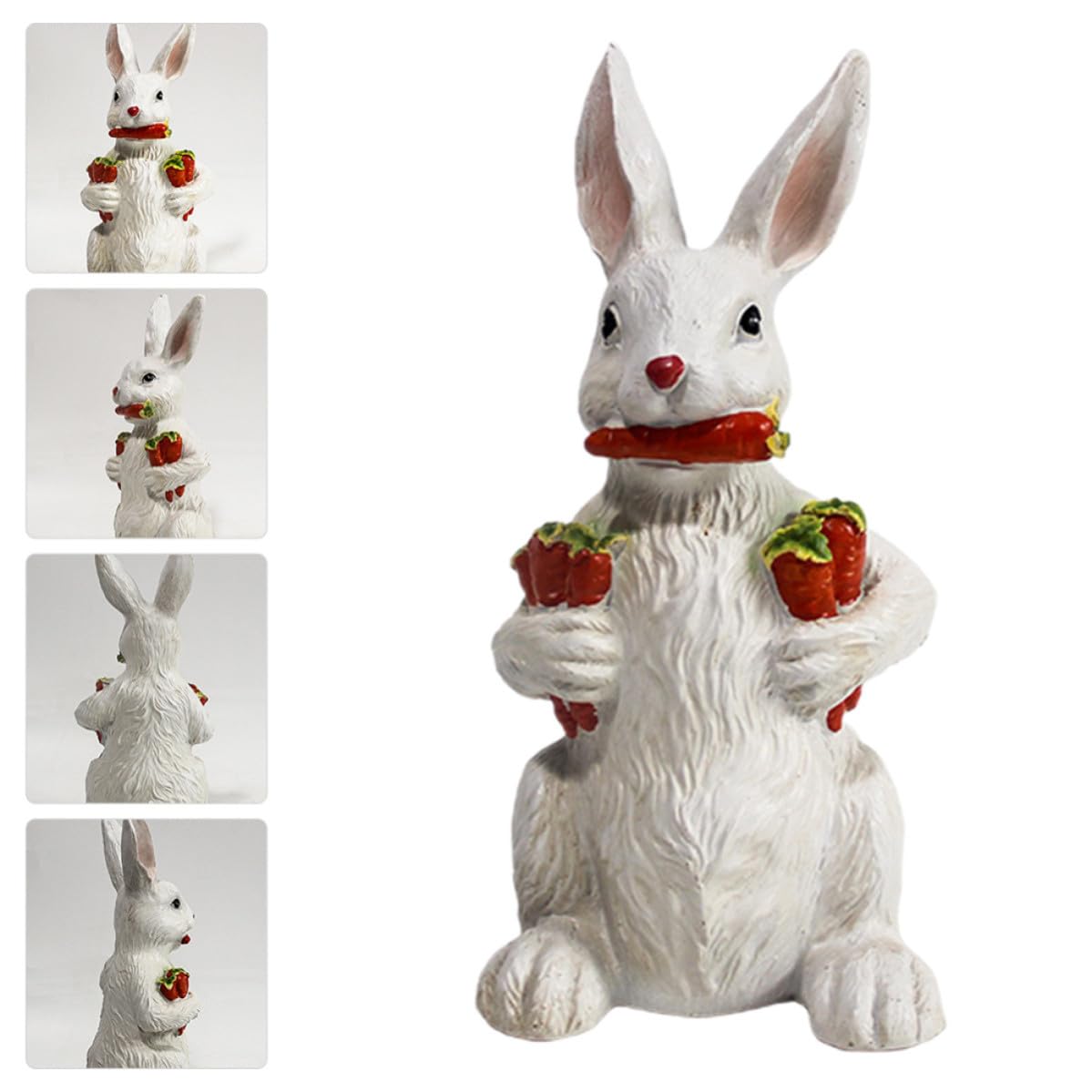 HOMSFOU Statue de Lapin Ornement Fait Main en Résine Blanche Sculpture Adorable Style Campagne Moderne pour Décoration de Table pour Jardin et Balcon