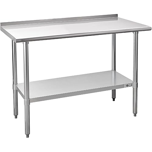 Profeeshaw Stainless Steel Prep Table NSF Commercial Work Table with Backsplash and Undershelf for Kitchen Restaurant 48x24 Inch