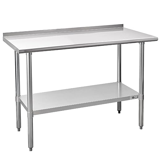 Profeeshaw Stainless Steel Prep Table NSF Commercial Work Table with Backsplash and Undershelf for Kitchen Restaurant 48x24 Inch
