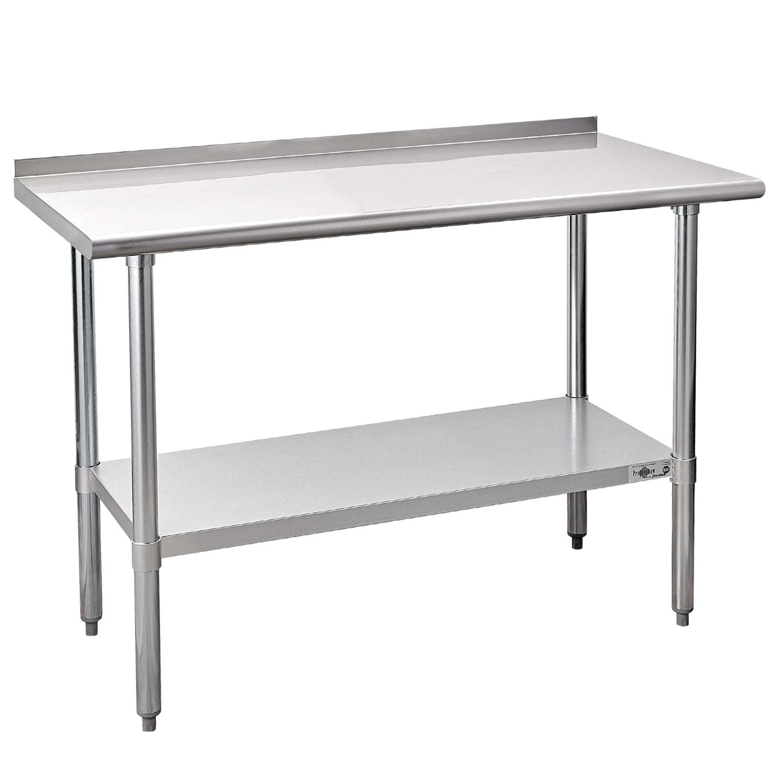 Profeeshaw Stainless Steel Prep Table NSF Commercial Work Table with Backsplash and Undershelf for Kitchen Restaurant 48x24 Inch